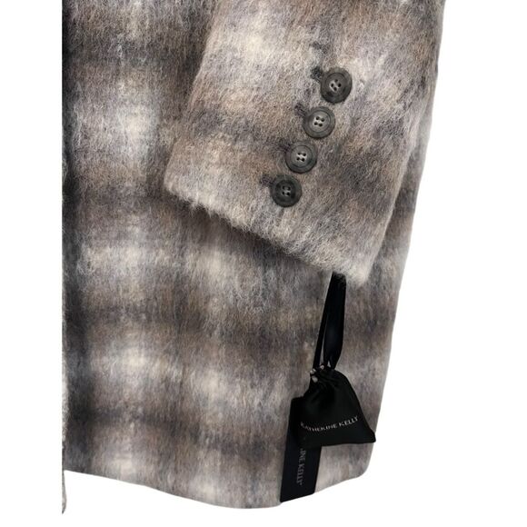 NWT Katherine Kelly | Alpaca Wool Plaid Brown Off White Long A Line Coat 12 - Picture 5 of 9